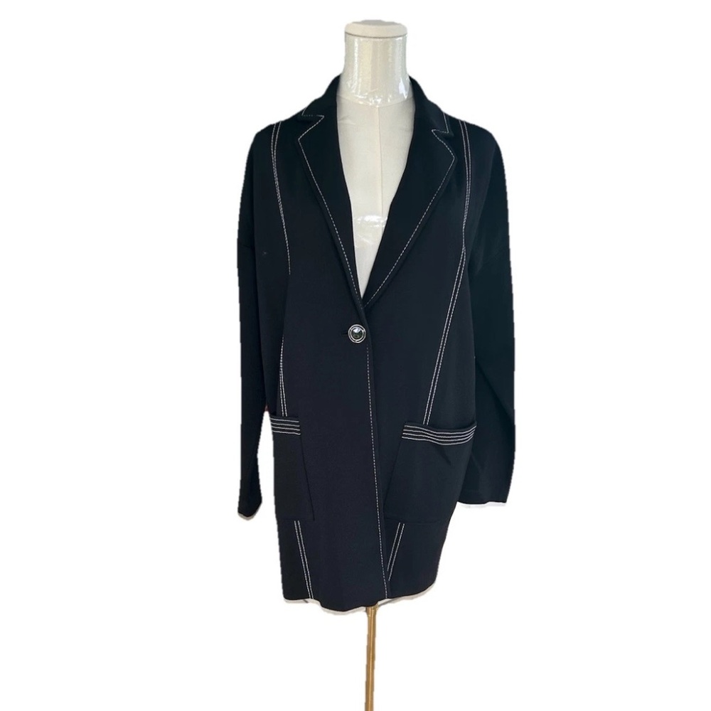 St. John Black Wool Blend One Button SingleJacket Size Small - Picture 4 of 12
